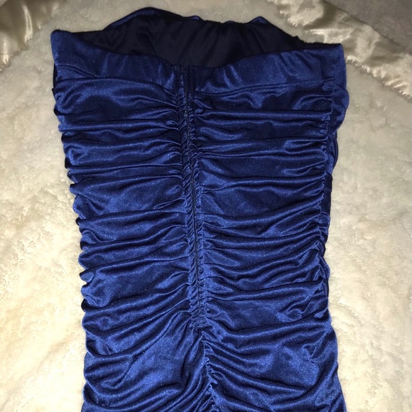 Blue shirred stretchy bodycon strapless dress SM - Picture 9 of 12